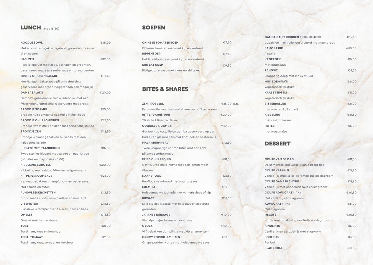 Restaurant menu